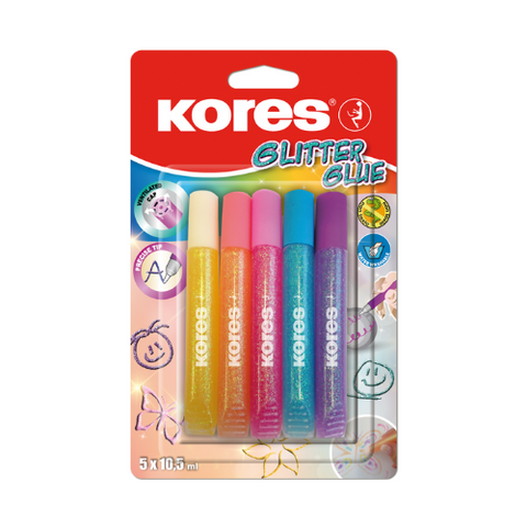 Kores Glitter Glue  5 Colour Pastel